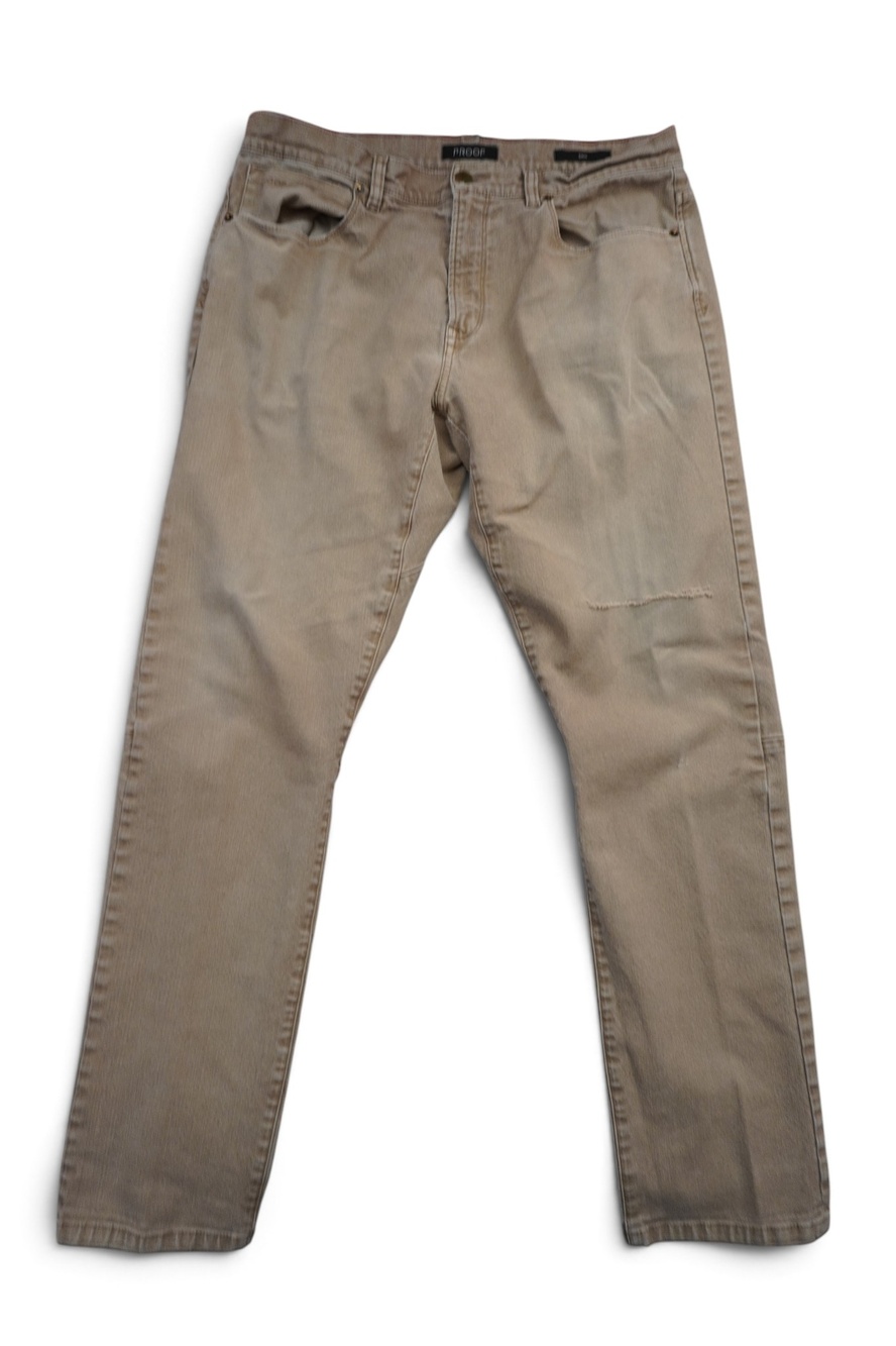 Proof Jeans Mens 34x30 Beige Slim Straight Denim Double Knee 5 Pocket Distressed